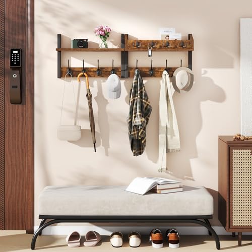 31.5" Coat and Key Rack Wall Mount with Shelf, Rustic Brown, HWS007H-2 - Image 2