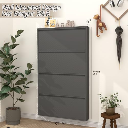GREATMEET Slim Wall Mounted Metal Storage Cabinet with 4 Flip Drawers - Image 2