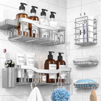 NESOMI Shower Caddy Adhesive Shower Organizer 7-Pack, Rustproof Stainless Steel Bathroom Shelves, Large Capacity No-Drill Rack Storage Accessories with Soap Dish Toothbrush Holder Hooks by OrganizeYourHomeEssentials