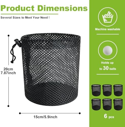 Golf Ball Storage Bag-6 Pack Mesh Bags with Drawstring，Golf Shag Bag Organizer,Sports Equipment Organizer Sack，for Collecting Half Balls Tennis Beach Trave - Image 2