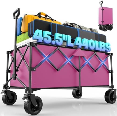 45.5" L Kitsure Collapsible Wagon with Wheels, 440LBS Heavy Duty Cart by Kitsure