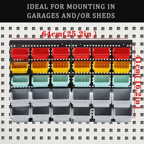 MULSAME Wall Mounted Storage Bins Parts Rack 4 Colors Bin Organizer Garage Plastic Shop Tool, Garage Organizers and Storage (Style-Serene) 25.2"*16.2" - Image 2