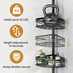 DAOYA Tension Pole Shower Caddy with Towel Bar - Corner Shower Caddy, Black - Image 3