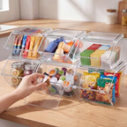 Yerliker 6 Pcs Clear Plastic Storage Bins with Lids Stackable Pantry Storage Organizer Kitchen Cabinet Organizers Ideal Containers for Coffee Pod Tea Sugar Bag Cabinet Home (Large+extra Large) - Image 3