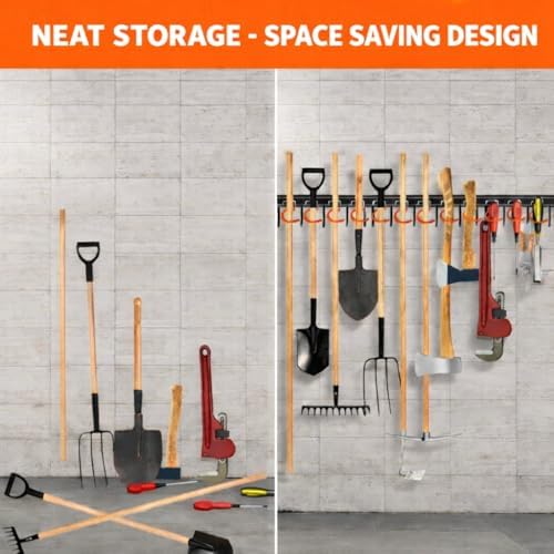 TVKB 68'' All Metal Garden Tool Organizer Adjustable Garage Tool Organizer Wall Mount Garage Organizers and Storage with Heavy Duty Hooks Tool Hangers for Garage Wall, Shed, Garden (Pack of 2) - Image 4