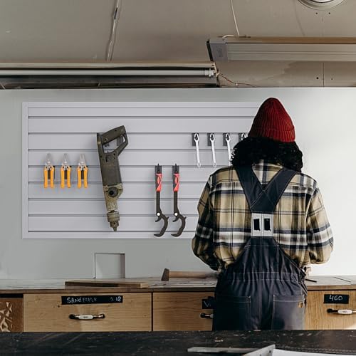 NeatiEase 2 x 4ft Slatwall Panel Wall Storage Systems, Slat Wall Paneling Garage Wall Organizer, Heavy Duty Wall Mounted PVC Wall Rack (Gray) - Image 5