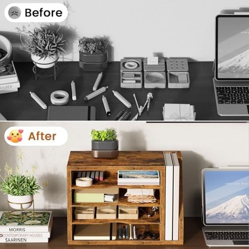 Wooden Mail Organizer, Desk Organizer with 3 Adjustable Shelves - Image 6