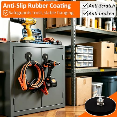 MUTUACTOR Upgraded Magnetic Hooks,4-Pack Heavy Duty Magnetic Garage Hook for Hanging,Φ2.59” 20lbs Magnet Garage Storage System Hooks to Securely Organize Toolboxes, Drill Drivers, Garden Hoses Shovels - Image 3