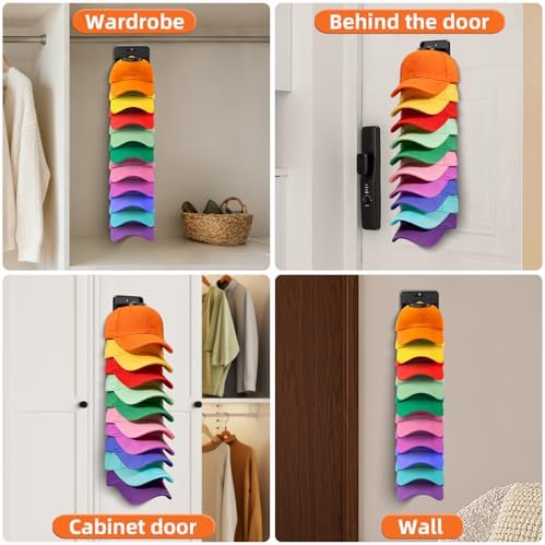 2 Pack Wall Mounted Hat Rack, Hat Organizer for Baseball Caps, Colorful - Image 6
