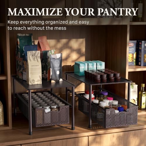 Simple Houseware Stackable Under Sink Sliding Basket Drawer, Brown - Image 7