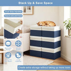 Bagnizer Large 22 Quart Linen Fabric Foldable Storage Bin Cube Organizer Basket with Flip-Top Lid & Handles, Clothes Blanket Box for Home, Office, Closet, Navy Blue & White, 4 Pack 14.6 x 9.5 x 9.5 - Image 5