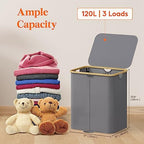 Lifewit 120L Double Laundry Hamper with Lid and Removable Bag, Gray - Image 2