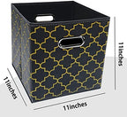 Black Foldable Storage Cubes Bins , Fabric Storage Box Cubes Organizer Baskets with Dual Handles for Home Organizer Grey Gold - Image 2