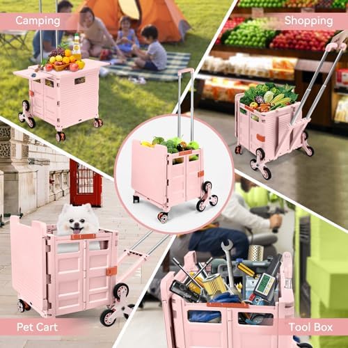 Foldable Utility Cart with Stair Climbing Wheels,Collapsible Rolling Crate with Magnetic Lid Telescopic Cover,Adjustable Telescoping Handle,360° Rotate Wheel Hand Cart for Teacher Shopping Moving - Image 5