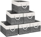 Fab totes Storage Bins 6-Pack, Foldable Storage Baskets for Organizing Toys, Books, Shelves, Closet, Large Storage Box with Rope Handles, Sturdy Organizer Bins, White & Black by Fabtotes
