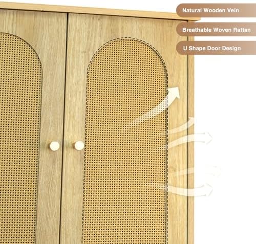 FiveWillowise Rattan Toilet Storage Cabinet, Over The Rack Wood Cabinet with Metal Stand, Bathroom Organizer with Adjustable Shelf, Tall Freestanding Washer Shelf, Small Cupboard, Natural - Image 4