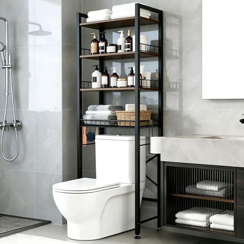4-Tier Bathroom Organizer Shelf Over The Toilet Storage Cabinet with Feet Pad Over The Toilet Storage Rack with Adjustable Shelf and Basket Bathroom Shelves Above Toilet Bathroom Shelves - Image 6