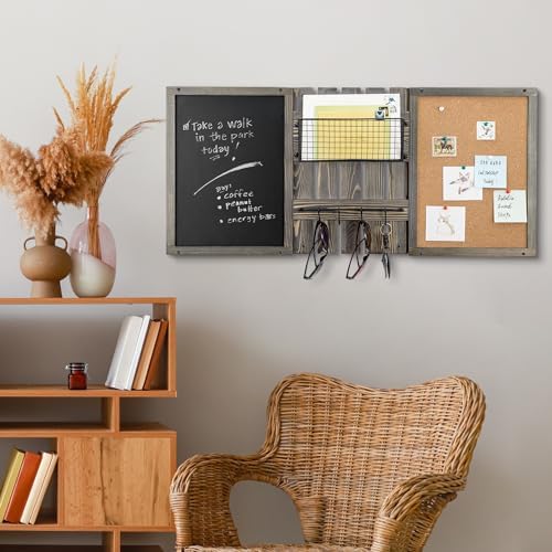 MyGift 3 Panel Gray Solid Wood Bulletin Board Set Chalkboard Cork Board - Image 3