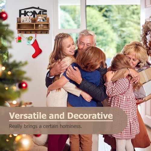 VIS'V Key Holder Wall Mount, Decorative Wood Mail and Key Organizer, Brown - Image 5