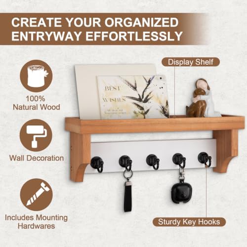 Key and Mail Holder Wall Mount, Mail Organizer with 5 Key Hooks - Image 2