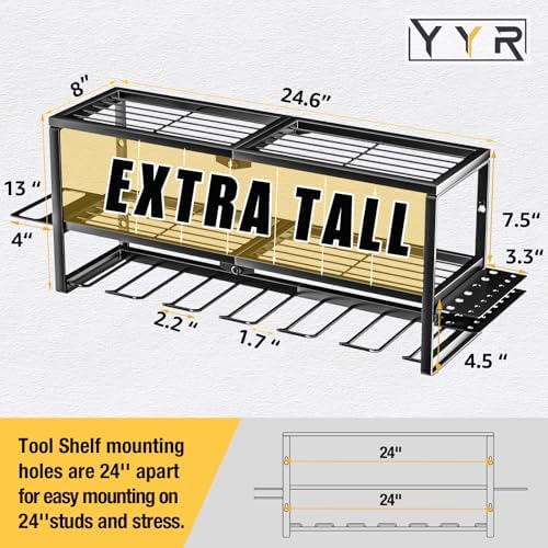 YYR Heavy Duty Power Tool Organizer Wall Mount, Cordless Drill Hanger Storage Rack, Battery Tools Holder with Charging Station Shelf for Garage Organization, Workshop, Pegboard, Shed - 24 Inch 6 Slots - Image 2