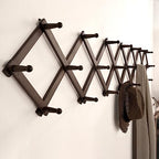 SKOLOO Accordion Wall Hanger with 22 Hooks, Modern Expandable Coat Rack Hat Rack for Wall, Solid Wooden, Walnut Color - Image 4