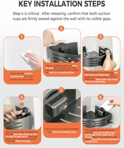 Conworld Corner Shower Caddy Suction Cups, No-Drilling Corner Shower Shelf - Image 5