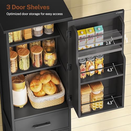 TEENFON Tall Storage Cabinet with 3 Door Shelves & 1 Drawer, Narrow Kitchen Pantry Cabinet for Living Room, Bathroom, Entryway, Black - Image 6