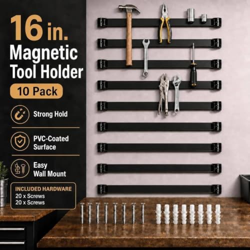 16" Magnetic Tool Holder, 10 Pack PVC-Coated Heavy Duty for Garage - Image 2