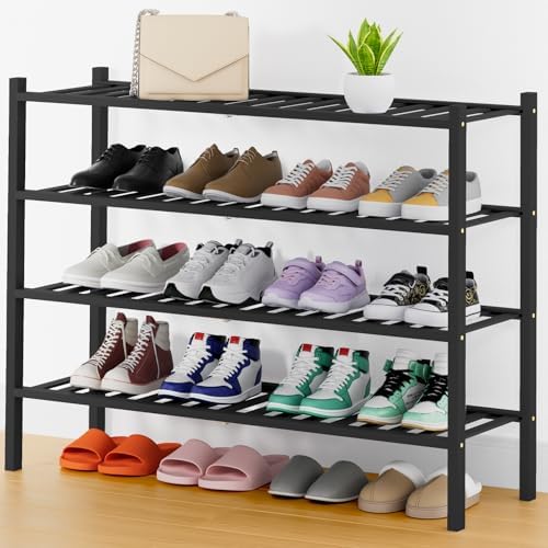 Smiry Bamboo Shoe Rack, 16 Vertical Slats, 4 Tier - 33.7" Wide, Black by Smiry