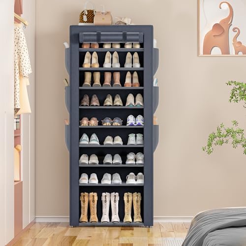 OYREL Shoe Rack Dustproof Sturdy 10Tier Tall Large Storage with Side Pocket - Image 7