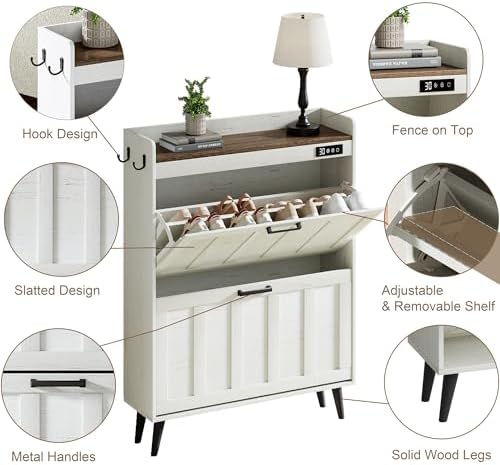 ChooChoo Shoe Storage Cabinet with 2 Flip Drawers for Entryway - Image 5