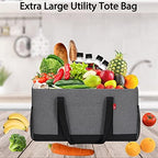 Extra Large Utility Tote Bag, Foldable Reusable Grocery Bags with Metal Wire Frame & Reinforced Bottom Board, Stand Up Large Utility Tote for Shopping, Beach Bag, Laundry, Car (Grey) - Image 3