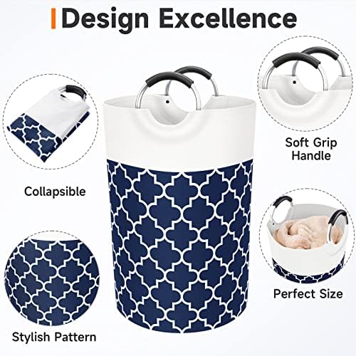 Large Laundry Basket 75L Tall Collapsible Hamper with Handles for Dorm Blue - Image 3