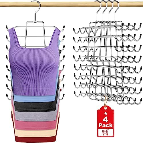 4Pcs Tank Top Hangers Space Saving Hanger Organizer Bra Hangers Silver by Besslly