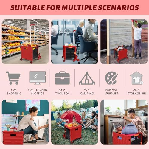 FELICON SELORSS Folding Utility Climber Cart Portable Rolling Crate-Red - Image 5