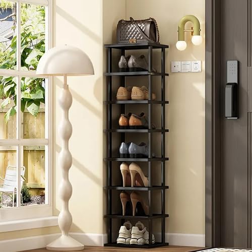 Vertical Shoe Rack - Tall Narrow Shoe Rack Organizer for Small Spaces,12 Tier Bamboo Shoen Shelf for Entryway,Closet,Corner,Doorway,Skinny Shoe Shelf Space Saving Shoe Storage,Free Stackable DIY - Image 5