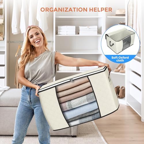 90L Large Storage Bags, 4 Pack Clothes Storage Bins Closet Organizers | Foldable Storage Containers, with Reinforced Handle, for Clothing, Blanket, Comforters, Bed Sheets, Pillows and Toys - Image 6