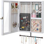 Keebofly Wall Mounted Rustic Wood Jewelry Organizer Cabinet - White by Keebofly