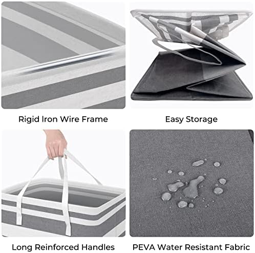 HomeHacks 2-Pack Large Laundry Basket, Waterproof, Freestanding Laundry Hamper, Collapsible Tall Clothes Hamper with Extended Handles for Clothes Toys in the Dorm and Family Gradient Grey, 88L | Waterproof, Freestanding, Collapsible Clothes Hamper with... - Image 2
