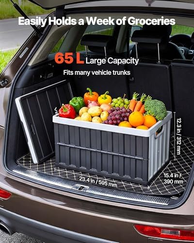 VEVOR Plastic Collapsible Storage Bins with Lids, 65L 2 Packs, Stackable Folding Storage Crates with Handles, Holds 84 lbs Per Bin, Heavy Duty Containers, Space-Saving Baskets, for Home Organizing - Image 2