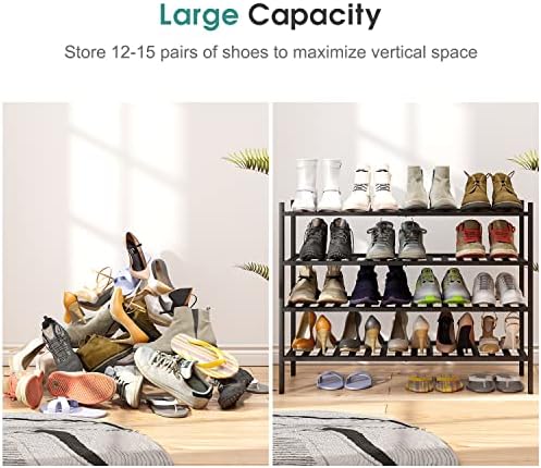 viewcare Black 4-Tier Long Shoe Rack, Bamboo Wood, 33-Inch - Image 4