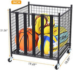 Snail Garage Sports Equipment Storage Organizer Sports Ball Storage Rolling Cart with Basket and Hooks Lockable Sports Ball Cage Storage Rack for Garages, Playgroup, Gym and Schools, Black - Image 2