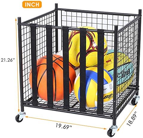 Snail Garage Sports Equipment Storage Organizer Sports Ball Storage Rolling Cart with Basket and Hooks Lockable Sports Ball Cage Storage Rack for Garages, Playgroup, Gym and Schools, Black - Image 2