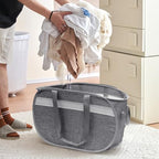 Collapsible Tear Proof Laundry Baskets with Dual Handles, Grey - Image 2