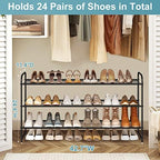 AOODA Long 3 Tier Metal Shoe Rack for Closet Wide Stackable Shoe Storage Organizer for Entryway, Bedroom, Floor, 24-Pairs Men Sneakers Shoe Shelf with Wire Grid, Black - Image 3