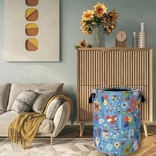 Autism Awareness Laundry Basket Oxford Cloth Foldable Hamper 18.9x16.5In - Image 7