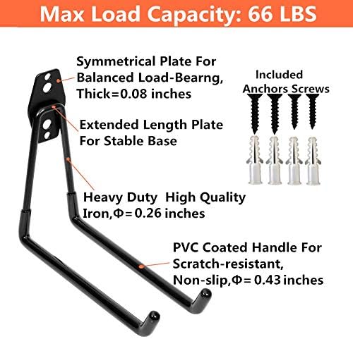 Heavy Duty Garage Storage Utility Double Hooks,Extended Wall Mount Tool Holder Organizer for Ladders,Bike,Chair (4 Pack Black 7.5" Large U Hook) - Image 6