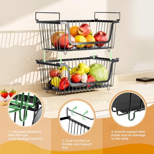4 Pcs Stackable Wire Baskets for Pantry Organizers and Storage, Black - Image 3