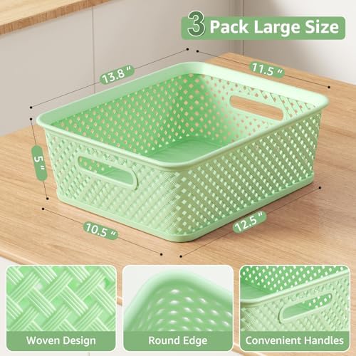 MaxGear 3 Pack Plastic Storage Baskets, Large, Green - Image 6